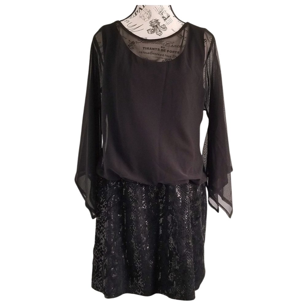 🇨🇦 NWT Picadilly Black Sheer Mesh Kimono Dress Medium